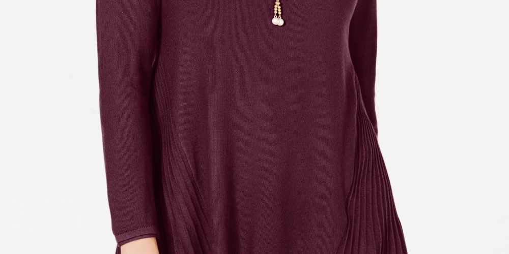 Style & Co Women's Pleated High Low Sweater Red Size Petite Small