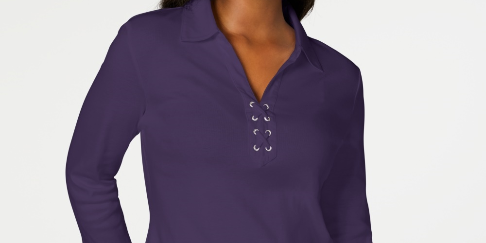 Karen Scott Women's Cotton Lace-Up Shirt Purple Size X-Small