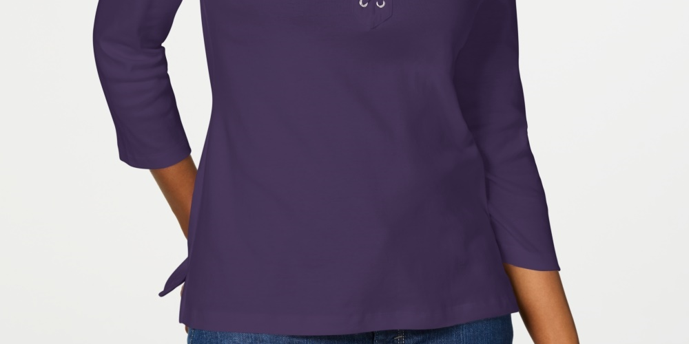 Karen Scott Women's Cotton Lace-Up Shirt Purple Size X-Small