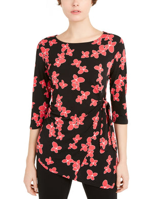 Alfani Women's Floral Print Side Tie Top Black Size Petite X-Large