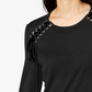 INC International Concepts Women's Ribbon Laced Sweatshirt Black Size Petite Medium