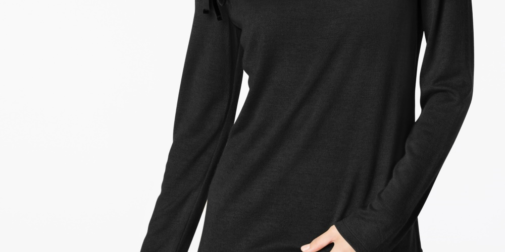 INC International Concepts Women's Ribbon Laced Sweatshirt Black Size Petite Medium