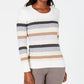 Karen Scott Women's Holly Striped Cotton Cable Sweater Brown Size Large