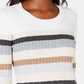 Karen Scott Women's Holly Striped Cotton Cable Sweater Brown Size Large