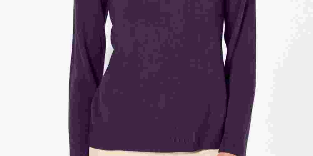 Karen Scott Women's Solid Long Sleeve Crew Neck Blouse Top Purple Size Petite Large