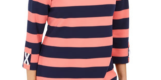 Charter Club Women's Grommet Trim Striped Top Red Size X-Small