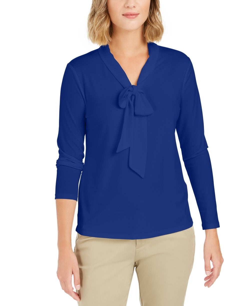 Charter Club Women's Woven Tie Top Blue Size X-Large