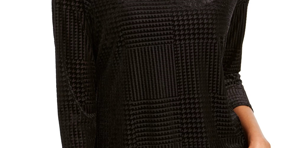 Charter Club Women's Patterned Long Sleeve Boat Neck Blouse Evening Top Black Size PL