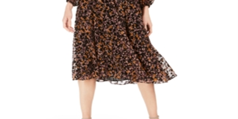 Tommy Hilfiger Women's Flocked MIDI Dress Brown Size 16