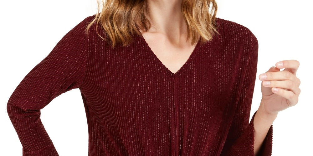 Alfani Women's Metallic Striped Knot Front Top Red Size Petite X-Large