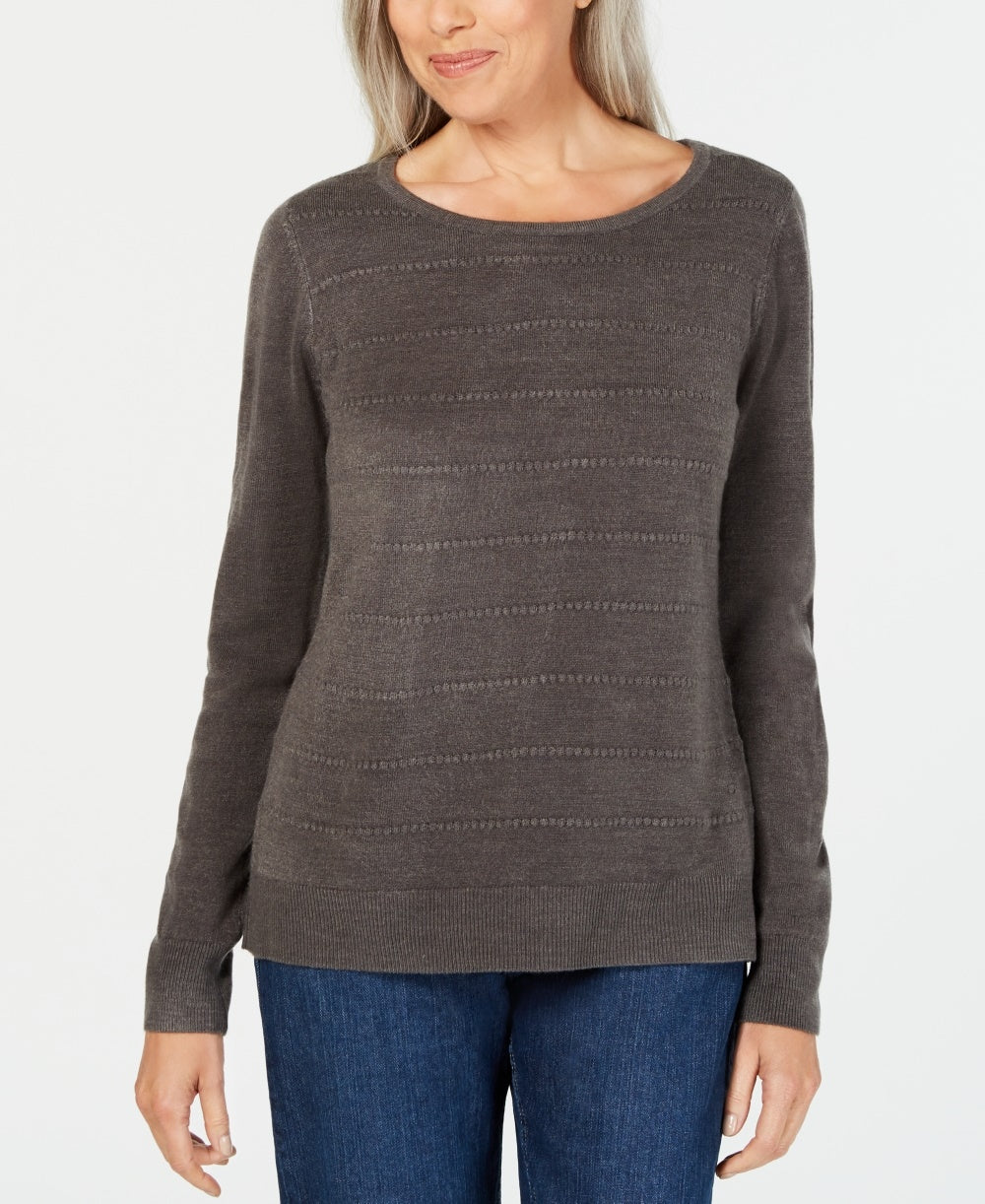 Karen Scott Women's Petite Ottoman-Stitch Sweater Charcoal Size PS