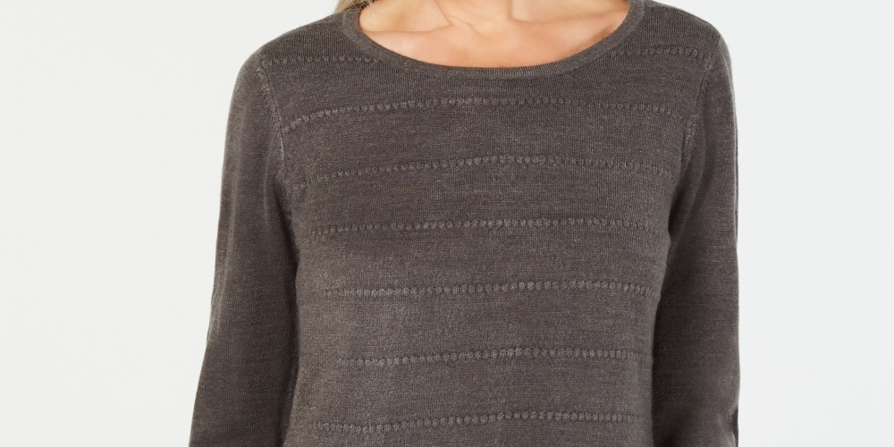 Karen Scott Women's Petite Ottoman-Stitch Sweater Charcoal Size PS