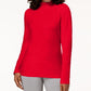 Karen Scott Women's Long Sleeve Mock Neck Cotton Top Red Size PL