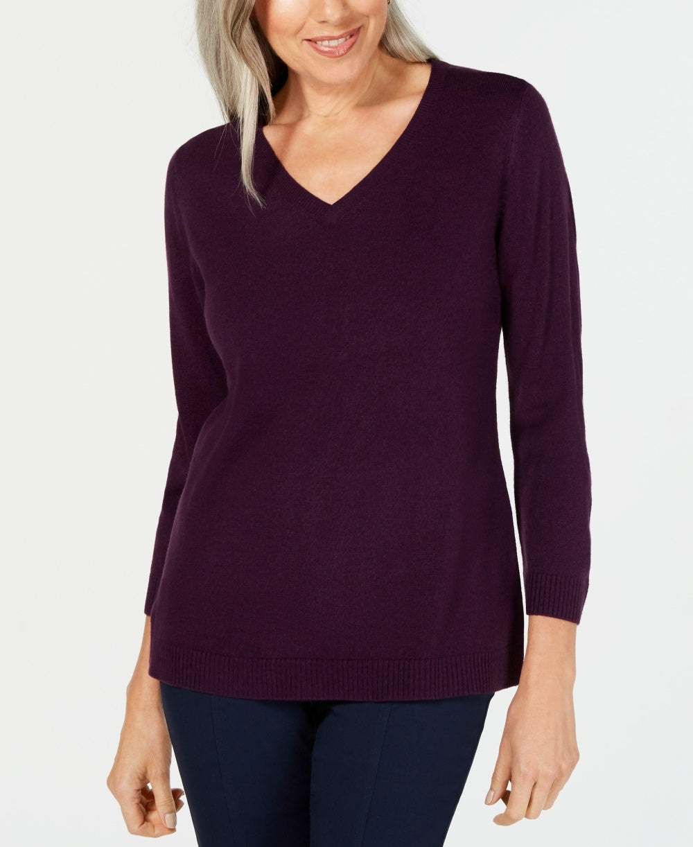 Karen Scott Women's Petite V-Neck Sweater Purple Size Petite