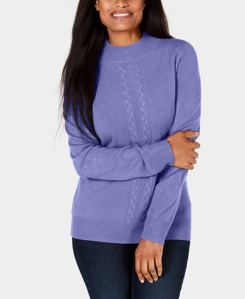 Karen Scott Women's Cable Knit Crewneck Sweater Purple Size Petite X-Large