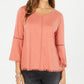 Style & Co Women's Petite Crochet-Trim Bell-Sleeve Top Orange Size PM