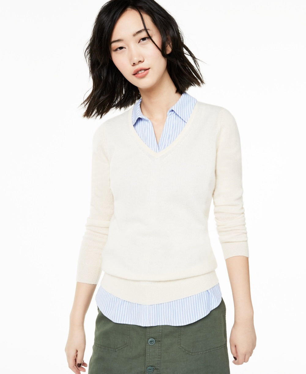 Charter Club Women's V Neck Cashmere Sweater Size PL
