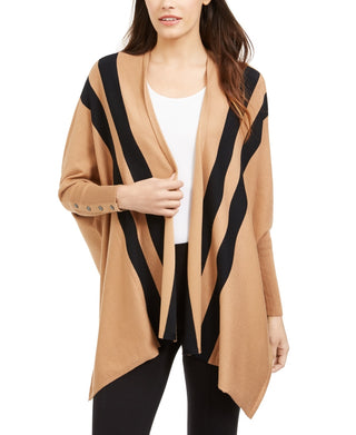 Alfani Women's Striped Open Front Cardigan Beige Size Petite X-Large