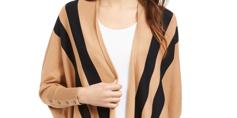 Alfani Women's Striped Open Front Cardigan Beige Size Petite X-Large