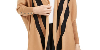 Alfani Women's Striped Open Front Cardigan Beige Size Petite X-Large