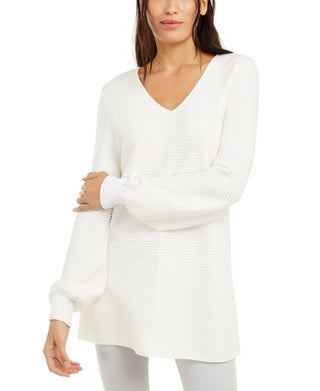 Alfani Women's Petite Ribbed-Knit Tunic Sweater Natural PS