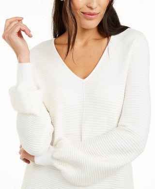 Alfani Women's Petite Ribbed-Knit Tunic Sweater Natural PS