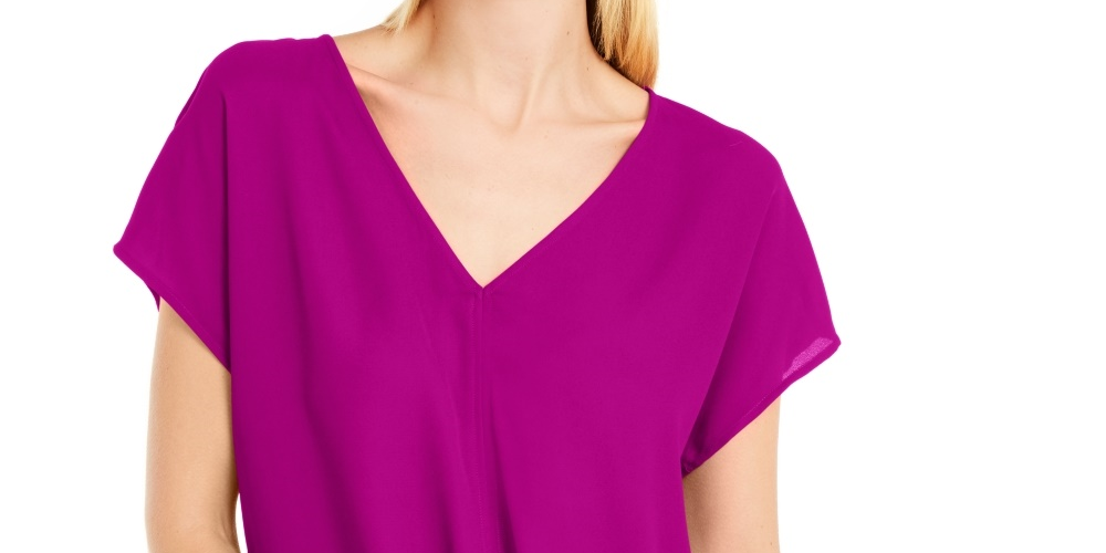 INC International Concepts Women's Short Sleeve V Neck Top Pink Size Petite Small