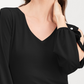 INC International Concepts Women's Split-Sleeve Rhinestone-Button Top Black Size Petite Small