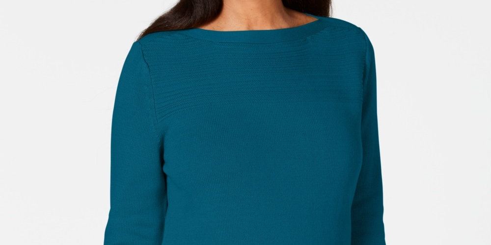 Karen Scott Women's Cotton Boat Neck Sweater Blue Size X-Small