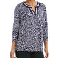 Charter Club Women's Printed Crochet Trim Tunic Top Blue Size X-Small