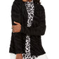 JM Collection Women's Animal Print Eyelash Cardigan  Black Size Petite Small