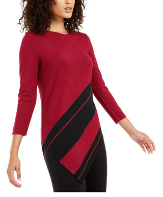 Alfani Women's Striped Asymmetrical Tunic Red Size PL