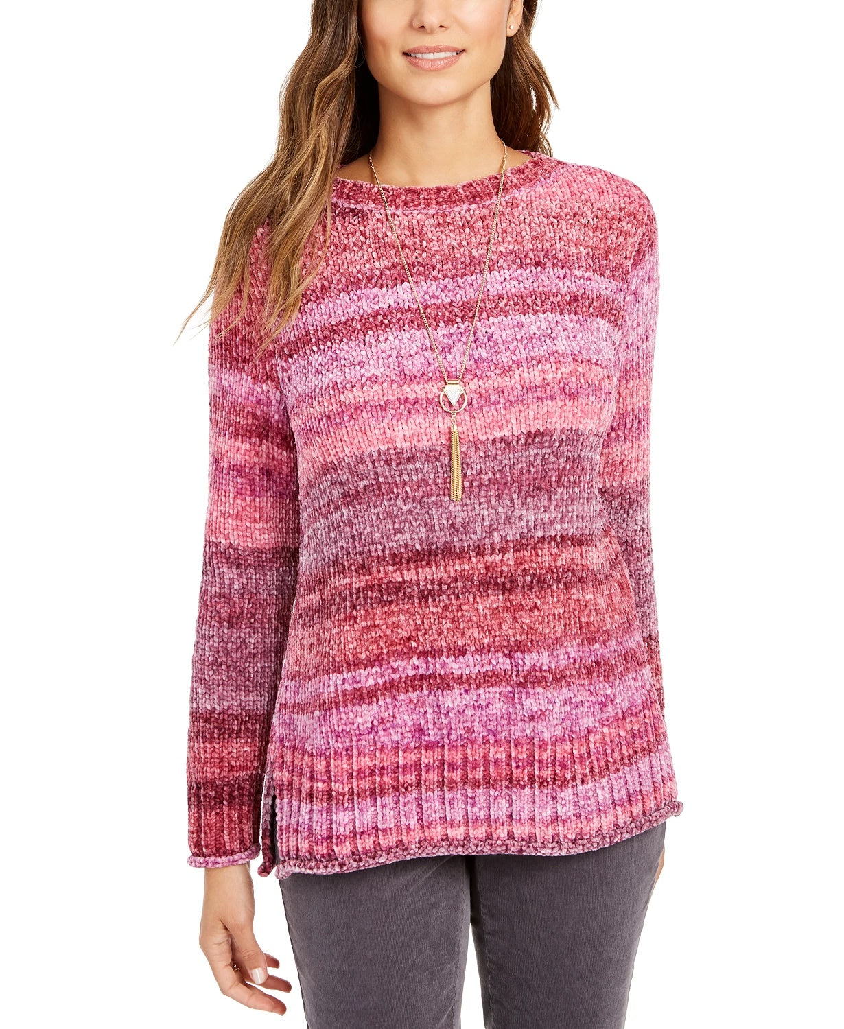 Style & Co Women's Petite Chenille Space-Dyed Sweater Pink PP