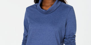 Karen Scott Women's Heathered Cowl Neck Long Sleeve Shirt Top Blue Size Small