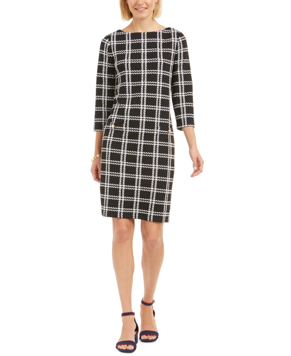 Charter Club Women's Textured Plaid Dress Black Size X-Large