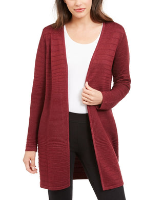 Alfani Women's Petite Lurex Stitch Cardigan Red PL