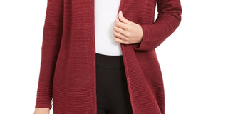 Alfani Women's Petite Lurex Stitch Cardigan Red PL