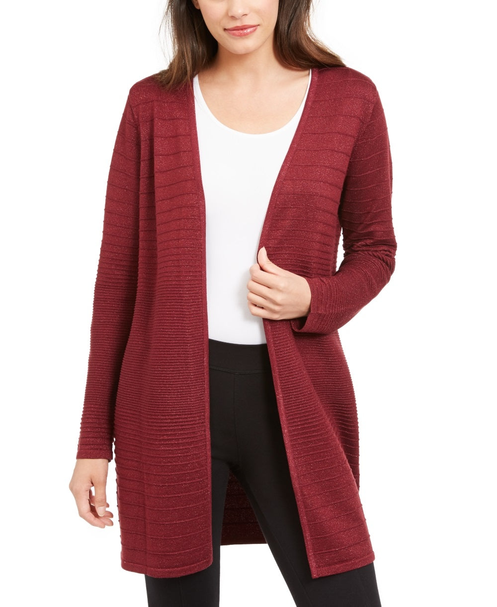 Alfani Women's Lurex Stitch Cardigan Red Size Petite Medium