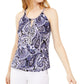 INC International Concepts Women's Printed Embellished Halter Top Blue Size Petite X-Large