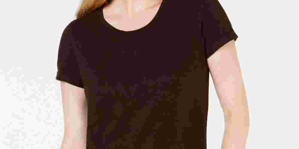 Style & Co Women's Cuffed Sleeve Cotton T Shirt Brown  Size Medium