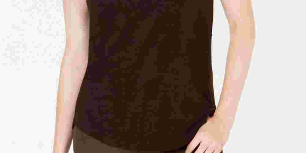 Style & Co Women's Cuffed Sleeve Cotton T Shirt Brown  Size Medium