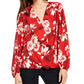 INC International Concepts Women's Floral Print Surplice Top Red Size PL