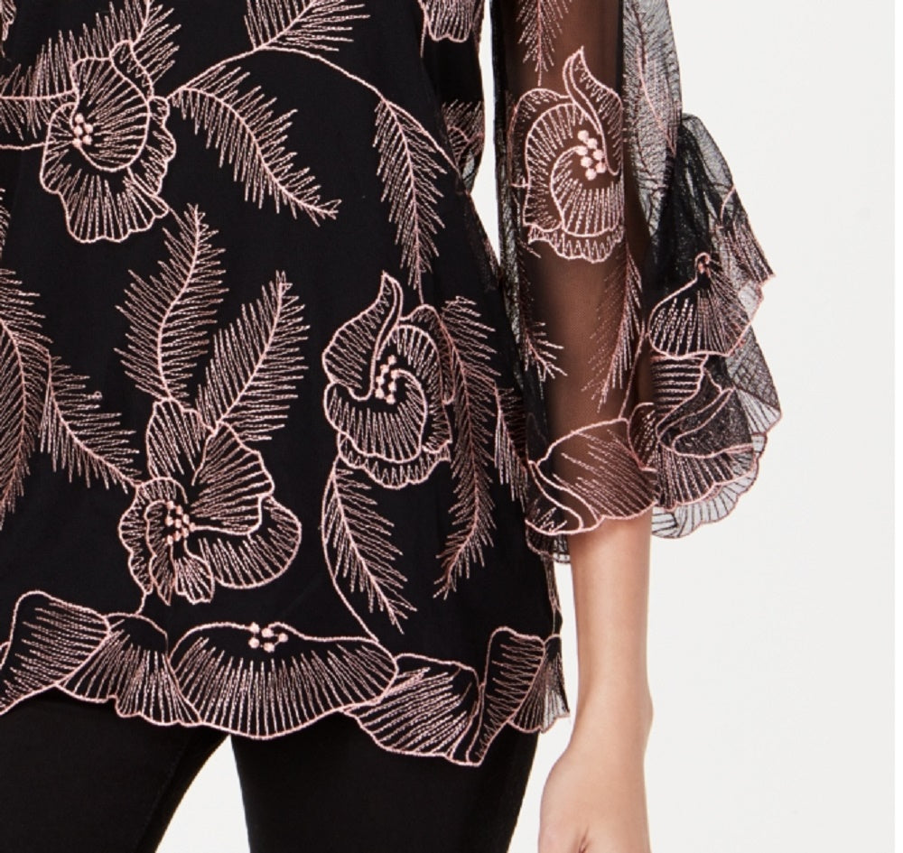 Alfani Petite Embroidered Flounce-Sleeve Top Pink Size Petite X-Large