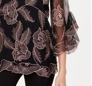 Alfani Petite Embroidered Flounce-Sleeve Top Pink Size Petite X-Large
