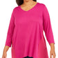 JM Collection Women's Plus Size Studded Mixed-Media Top Pink Size 0X