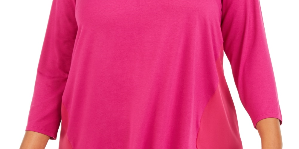 JM Collection Women's Plus Size Studded Mixed-Media Top Pink Size 0X