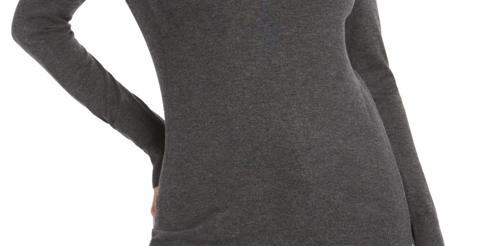 JM Collection Women's Button Cuff Crewneck Sweater Gray Size Small