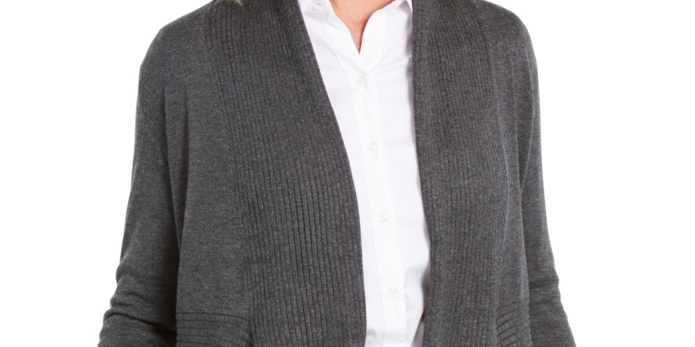 JM Collection Women's Ribbed Handkerchief Hem Cardigan Gray Size Small