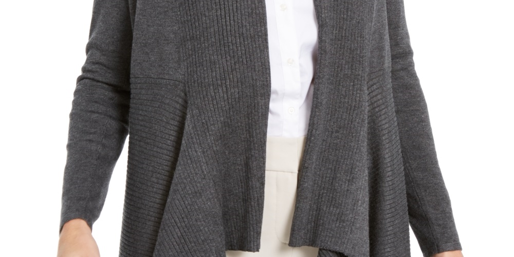 JM Collection Women's Ribbed Handkerchief Hem Cardigan Gray Size Small
