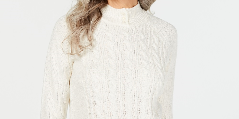 Karen Scott Women's Cable Knit Sweater White Size Petite Small